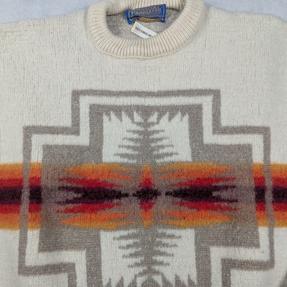 Vintage Pendleton High Grade Western Wool Sweater Southwestern Geometric Cream L